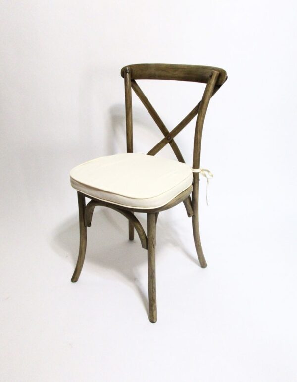 - Cross Back Chair – Weathered Oak - 3 - RSVP Party Rentals