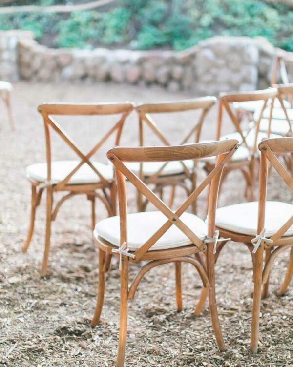 - Cross Back Chair – Weathered Oak - 8 - RSVP Party Rentals
