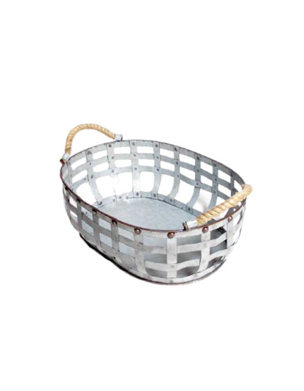 - Basket - Galvanized Oval - 1 - RSVP Party Rentals