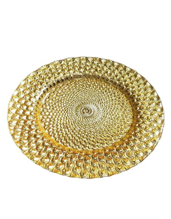 - Gold Peacock Charger - 1 - RSVP Party Rentals
