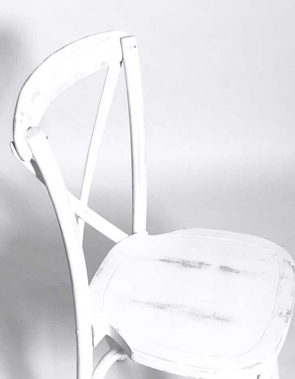- Cross Back Chair – Distressed White - 2 - RSVP Party Rentals