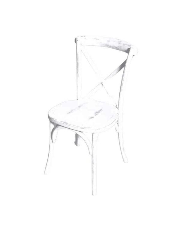 - Cross Back Chair – Distressed White - 1 - RSVP Party Rentals