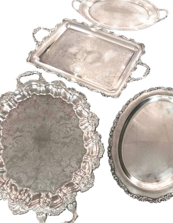 Assorted Vintage Heavy Silver Trays - 1 - RSVP Party Rentals