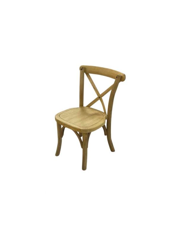 - Childs Natural Oak Cross Back Chair - 1 - RSVP Party Rentals