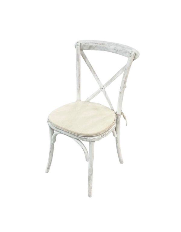 Cross Back Chair – Distressed White - 2 - RSVP Party Rentals