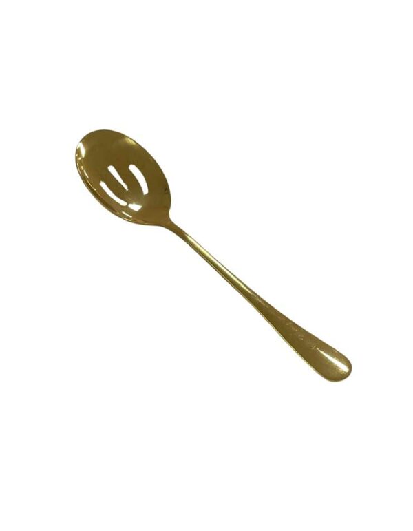 8.75" Gold Slotted Serving Spoon - 1 - RSVP Party Rentals