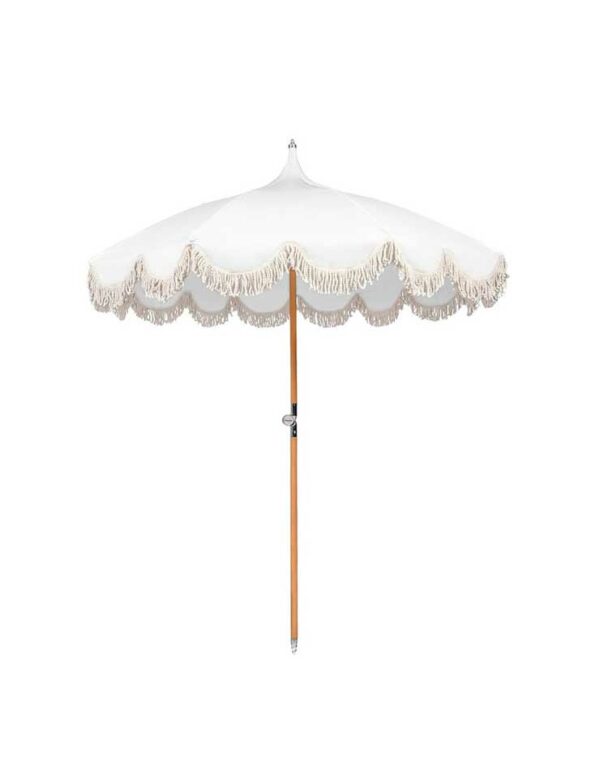 White Fringe Umbrella and Base